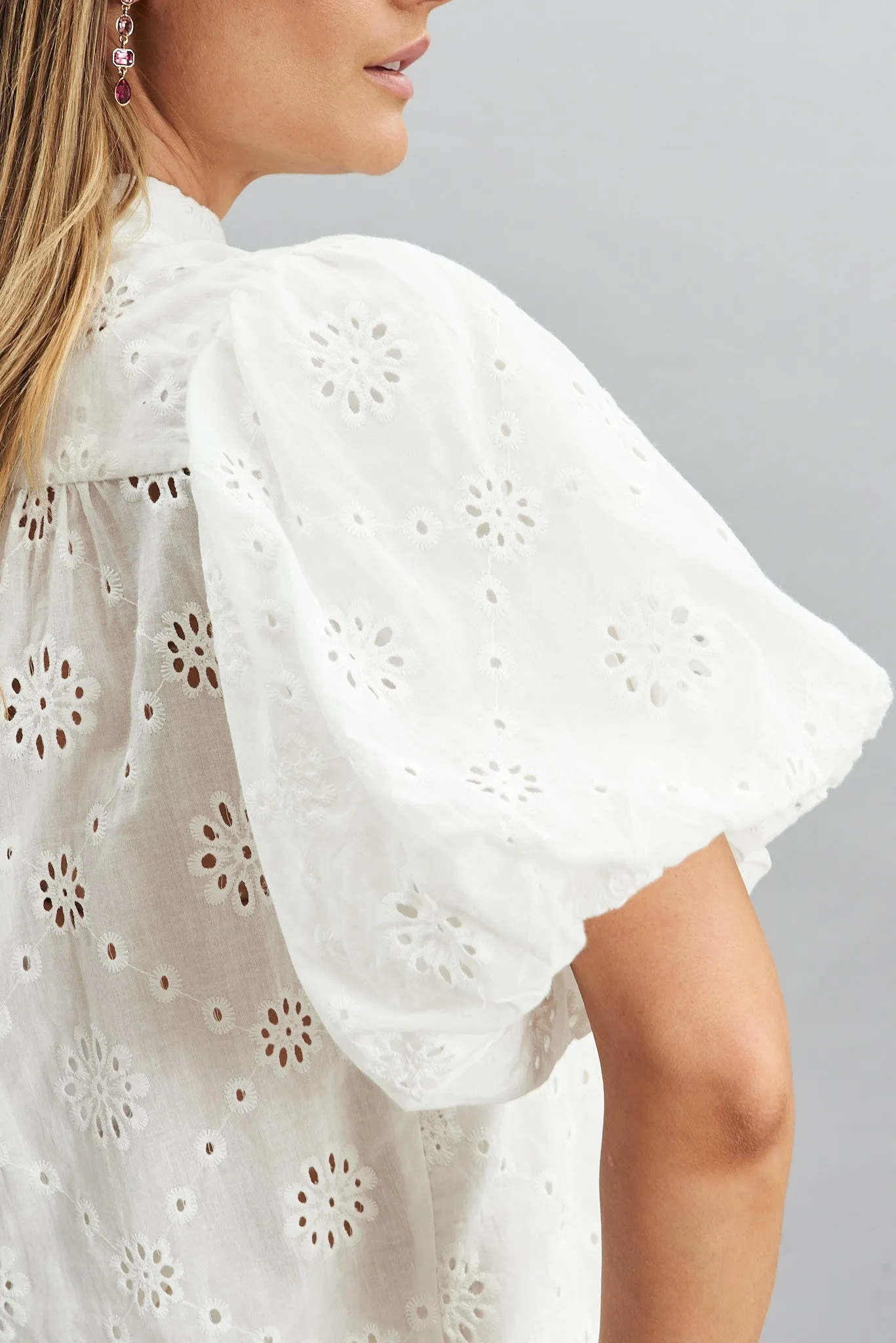 White Cotton Broderie Prudence Blouse