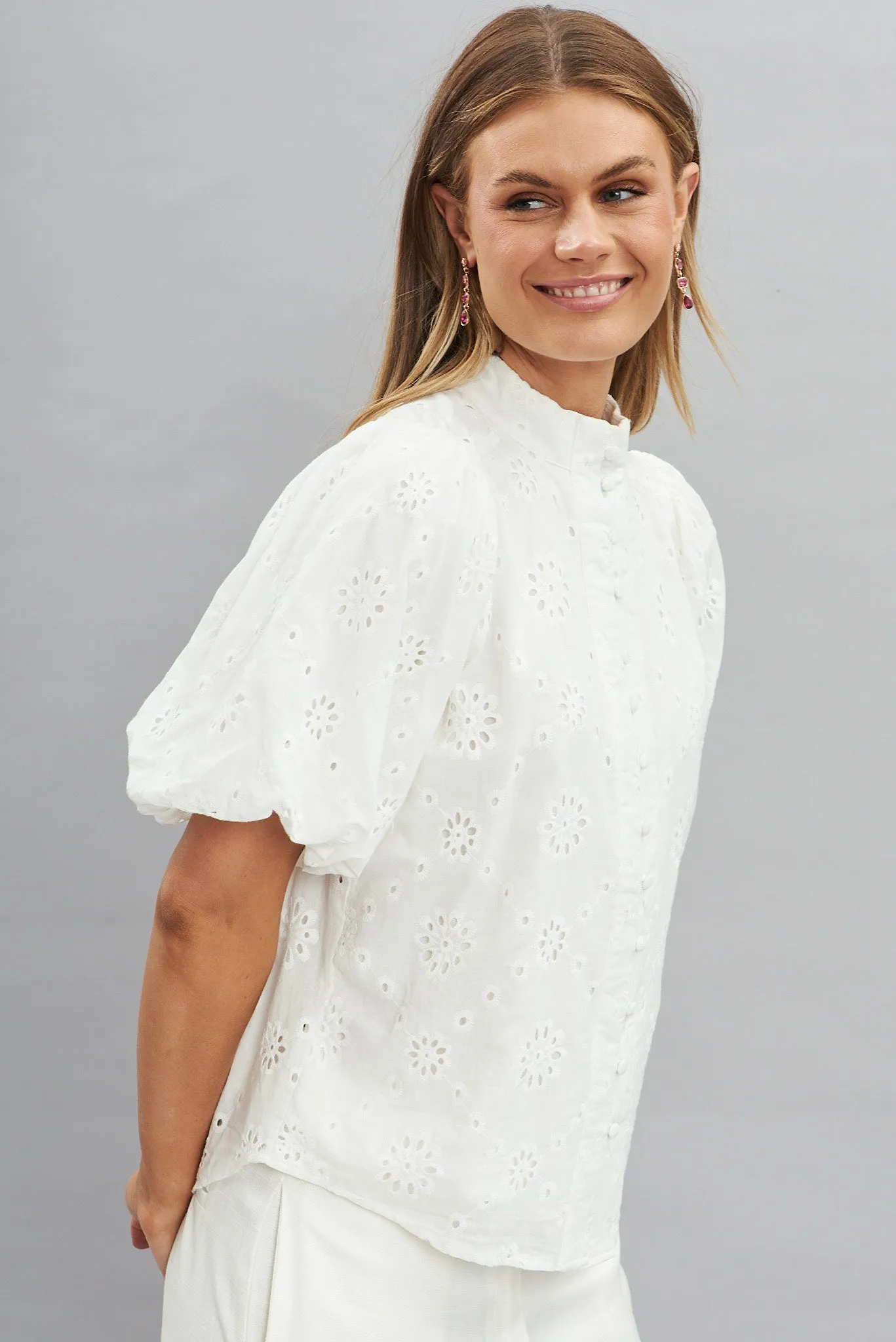 White Cotton Broderie Prudence Blouse