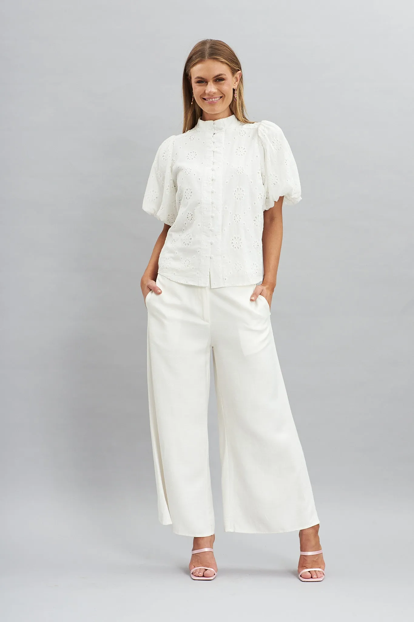 White Cotton Broderie Prudence Blouse
