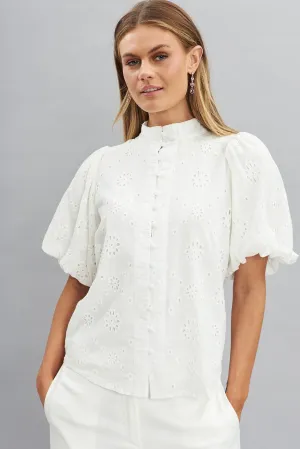 White Cotton Broderie Prudence Blouse
