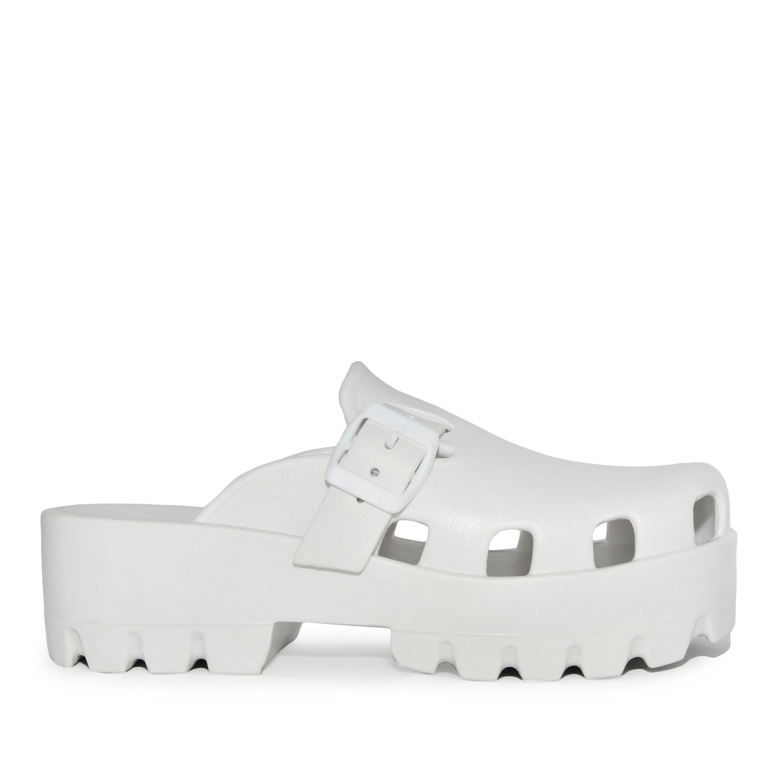 Wild Diva Slip On Buckle Chunky Platform Clog Mules