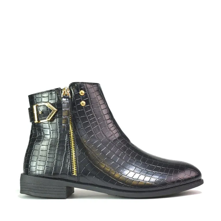 Women's Classic Slip On Chelsea Zipper Boots Black Croc