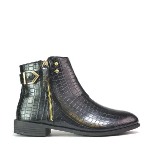 Women's Classic Slip On Chelsea Zipper Boots Black Croc