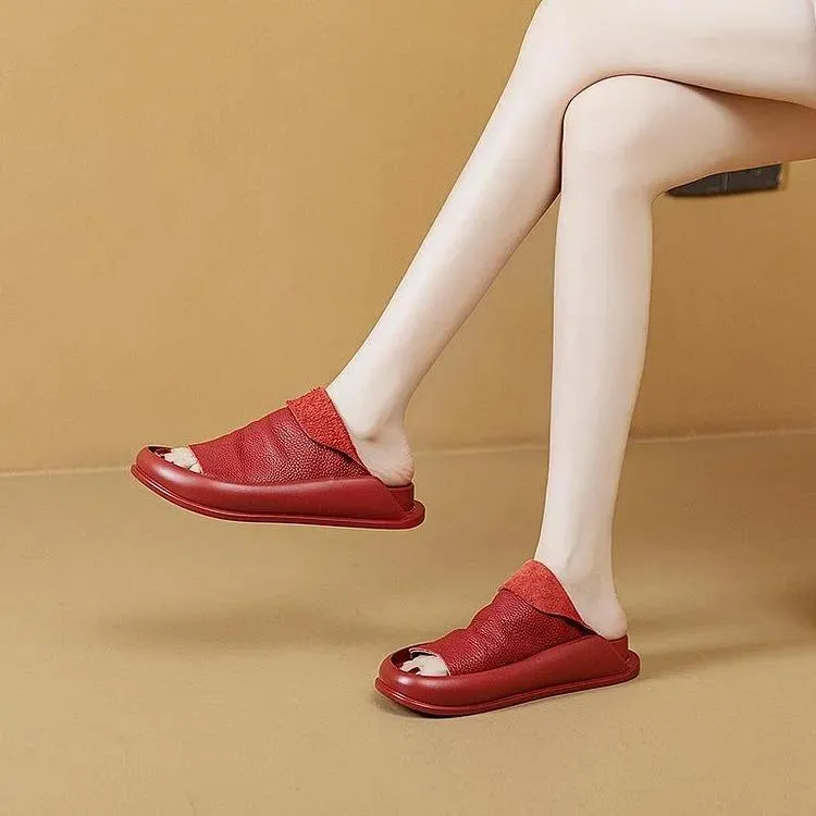 Women's leather flip flops