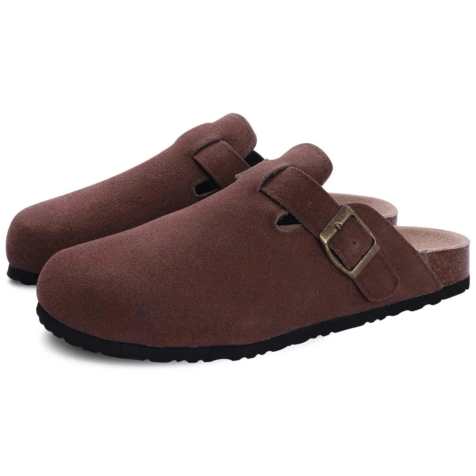 Women's Suede Clogs Cork Insole Mules Slippers With Arch Support